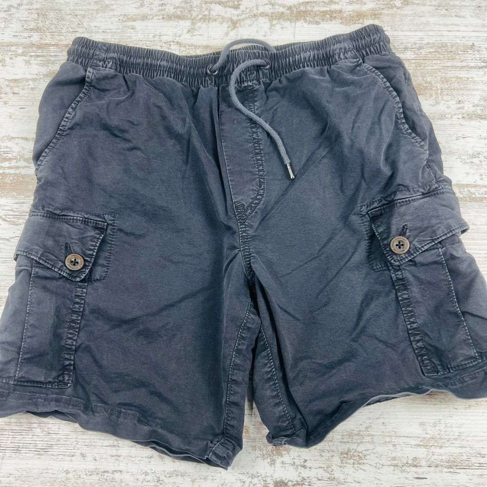 American Eagle Mens Cargo Shorts S Black Charcoal Gray Elastic Waist Drawstring